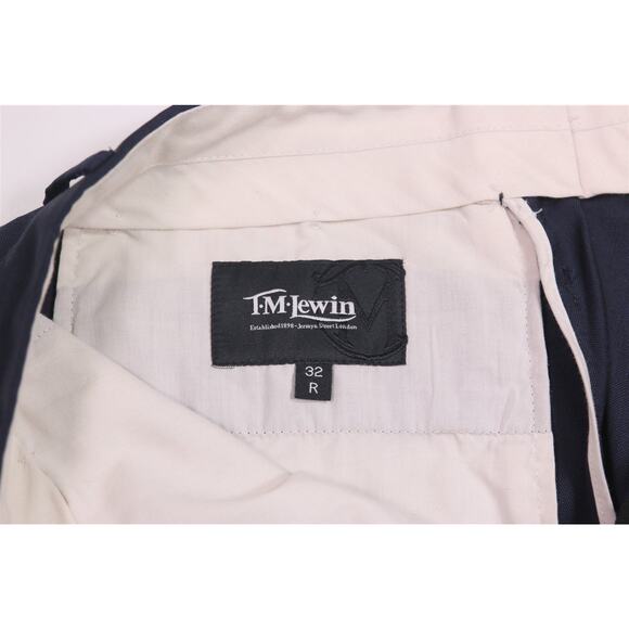 TM Lewin Navy Blue Wool Sharkskin Dress Pants Trousers Flat Front 30x32 - Picture 6 of 7